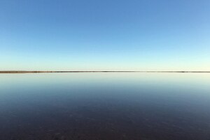 Lake Tyrrell's mirror-like surface Lake Tyrrell 1.jpg