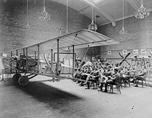 Lecture on rigging at the University of Toronto's School of Aviation, RFC Canada Lecture on rigging, School of Aviation, Royal Flying Corps Canada, University of Toronto.jpg