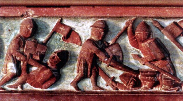 Lithuanians fighting Teutonic knights (14th-century bas-relief from Malbork Castle)