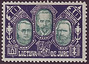 1922 m. pašto ženklas, iš kairės: J. Staugaitis, A. Smetona, S. Šilingas