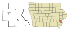 Louisa County Iowa Incorporated and Unincorporated areas Wapello Highlighted.svg