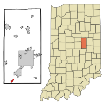 Madison County Indiana Sisällytetyt ja rekisteröimättömät alueet Ingalls Highlighted.svg