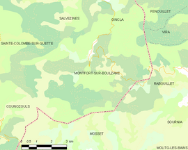 Mapa obce Montfort-sur-Boulzane