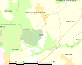 Mapa obce Ognon