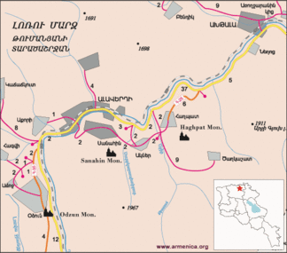 Карта области у којој се налазе манастири Хагпат и Санахин