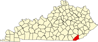 Location of Bell County in Kentucky Map of Kentucky highlighting Bell County.svg