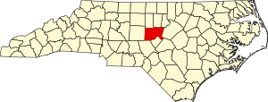 Mappa della Carolina del Nord che evidenzia la contea di Chatham