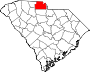 Harta statului South Carolina indicând comitatul York
