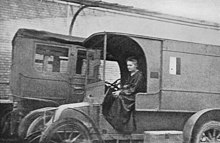 Curie in a mobile X-ray vehicle, c. 1915 Marie Curie - Mobile X-Ray-Unit.jpg