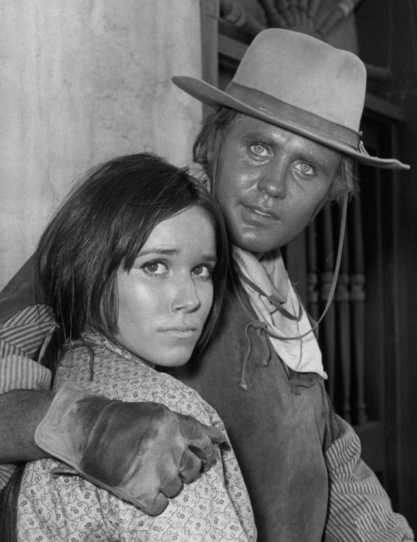 Hershey and Mark Slade in the TV western The High Chaparral (1968)