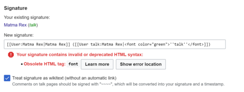 Błąd pokazywany, gdy nowy podpis użytkownika będzie nieprawidłowy (ma błąd lintera).