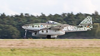 English: D-IMTT Messerschmitt Me 262 replica (Messerschmitt foundation) taking off at ILA Berlin Air Show 2012. Deutsch: D-IMTT Messerschmitt Me 262 Nachbau (Messerschmitt Stiftung) beim Start auf der ILA Berlin Air Show 2012.