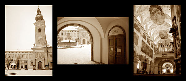 St. Peter's Church in Salzburg and the entrance to the Michael Haydn Library