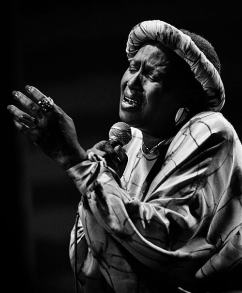 South African singer Miriam Makeba popularised a number of songs that protested apartheid.