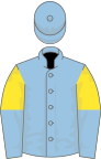 Light blue, yellow and light blue halved sleeves