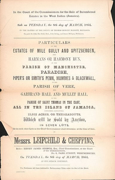 File:Particulars of the Estates of Mile Gully and Spitzbergen, and Harmans or Harmony Run, in the Parish of Manchester - Paradise, Piper's or Smith's Penn, Mumbies & Blackwall, in the Parish of Vere, LOC 2016586805-1.jpg