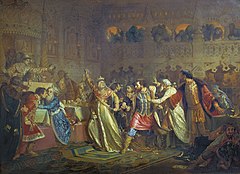 ヴァシーリー2世の結婚式で、ヴァシーリー・コソイの黄金のベルトを奪うソフィヤ