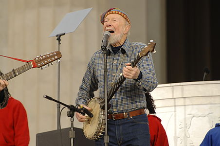 Pete Seeger with his extra-long, lignum vitae banjo neck