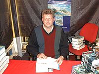 Peter F. Hamilton signing books in London