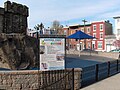 Brown Street, Fairmount, Philadelphia, PA 19130, looking west, 2300 block, FESPP Playground, Eastern State Northwest tower, and west side of North 22nd Street in the background