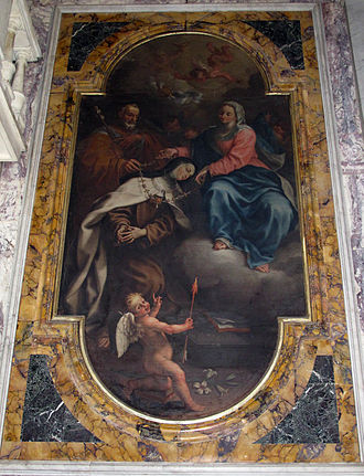 Madonna offers Rosary to St Teresa (c. 1740, Church of San Paolino, Florence) Pietro Marchesini, Madonna che dona un rosario a santa Teresa, 1740 ca..JPG