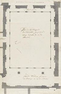 Agence des bâtiments du roiPlan de la chapelle de 1672 à l'étage de la tribunepierre noire, plume et encres noire et brune, lavis gris foncéParis, musée du Louvre