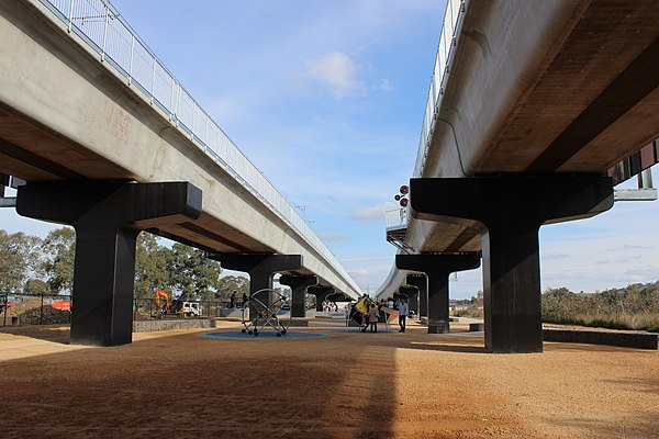 The space underneath the rail corridor on the Mernda extension features public open space like playground equipment.