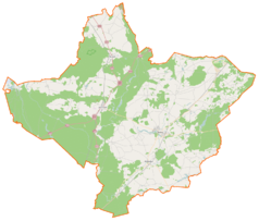Mapa konturowa powiatu złotowskiego, blisko lewej krawiędzi u góry znajduje się punkt z opisem „źródło”, natomiast na dole nieco na lewo znajduje się punkt z opisem „ujście”