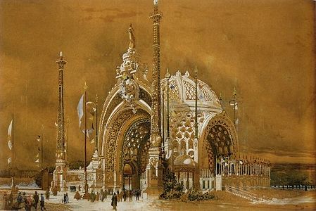 Projet pour la Porte monumentale de l'Exposition universelle de 1900 (18 juillet 1898), aquarelle sur papier, 62 × 95 cm, Sens, Musées de Sens[10].