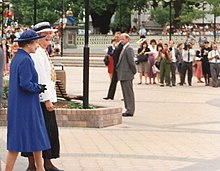 The Queen and the mayor of Christchurch, Vicki Buck, during a walkabout in Victoria Square, Christchurch, in February 1990 Queen Elizabeth and Vicki Buck in Victoria Square Christchurch.jpg