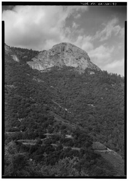 File:ROAD SWITCHBACKS AND MORO ROCK SEEN FROM AMPHITHEATER POINT, FACING NORTHEAST - Generals Highway, Three Rivers, Tulare County, CA HAER CAL,54-THRIV.V,2-97.tif