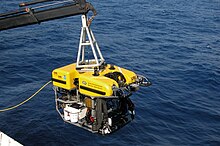 A science ROV being retrieved by an oceanographic research vessel. ROV Hercules 2005.JPG