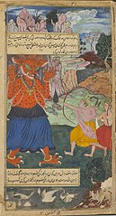 Rama and Lakshmana attack Tataka (F.1907.271, folio 35 verso)