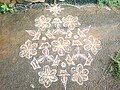 Rangoli is drawn in front of the house especially in festival days