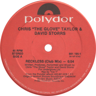<span class="mw-page-title-main">Reckless (Chris "The Glove" Taylor & David Storrs song)</span> 1984 single by Chris "The Glove" Taylor & David Storrs, feat. Ice-T