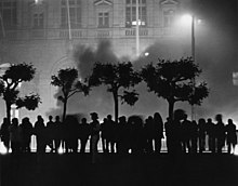 A light sentence for the murderer of Harvey Milk led to riots outside San Francisco City Hall May 21, 1979 Rioters outside San Francisco City Hall May 21 1979.jpg