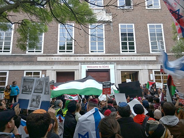 A BDS demonstration outside the School of Oriental and African Studies in London, April 2017