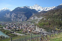 View of Saint-Maurice with the Dent du Salantin (left) and the Dents du Midi in the background