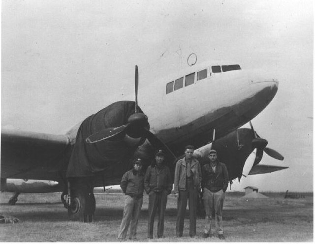 CNAC pilots with a captured Shōwa L2D3 or L2D3-L, c. 1945