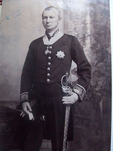 Indian Civil Service officer Henry Stokes, wearing the insignia of a Knight Commander (KCSI) of the Order.