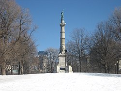 The monument in winter, seen from the west. Soldiers and Sailors Monument, Boston Common (2007).jpg