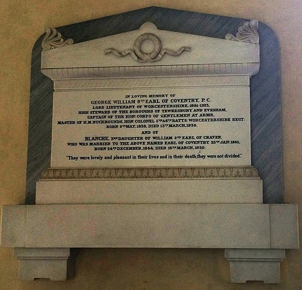 Memorial to the 9th Earl of Coventry in the church at Croome Court