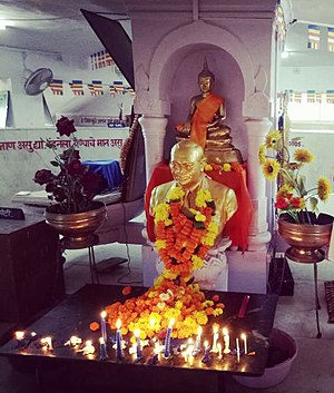 The Buddha and Babasaheb Ambedkar inside Chaitya Bhoomi Stupa, Mumbai.jpg