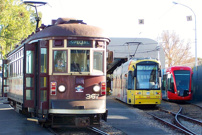 File:The three current types of tram in service in Adelaide.JPG