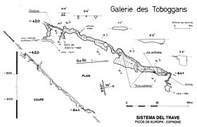 La galerie des Toboggans (T13) est entièrement creusée dans le plan de chevauchement.