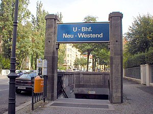 The west entrance to the station was added in 1935 to make it ready for the 1936 Summer Olympics. U-Bahn Berlin Neu-Westend Entrance.JPG