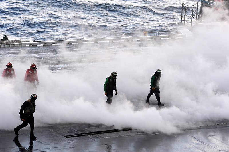 File:US Navy 111123-N-QL471-507 Sailors clear the catapult after a launch aboard the aircraft carrier USS George H.W. Bush (CVN 77).jpg
