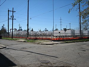 New Orleans in 2006 after Hurricane Katrina: A park in an unflooded part of town became the site of a FEMA trailer park for people whose homes were damaged or destroyed. Uptown25Jan06FEMAtrailerPark1.jpg