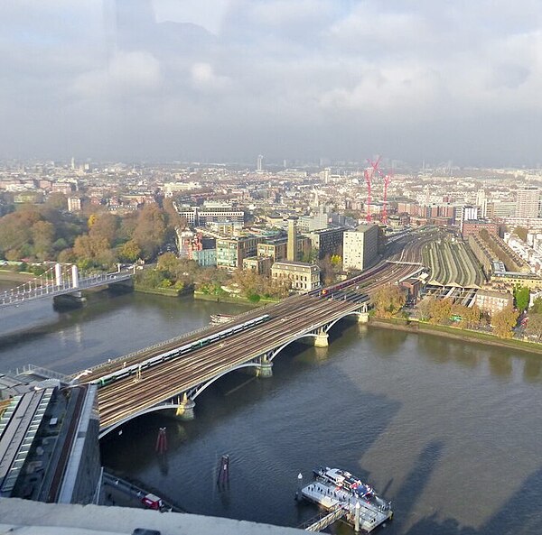 Grosvenor Bridge carries the Brighton Main Line over the River Thames between London Victoria and Battersea Park