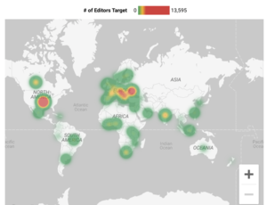 Heat map showing grantees target number of editors